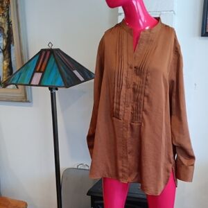 ELLEN TRACY Golden/Brown Button-Up Blouse